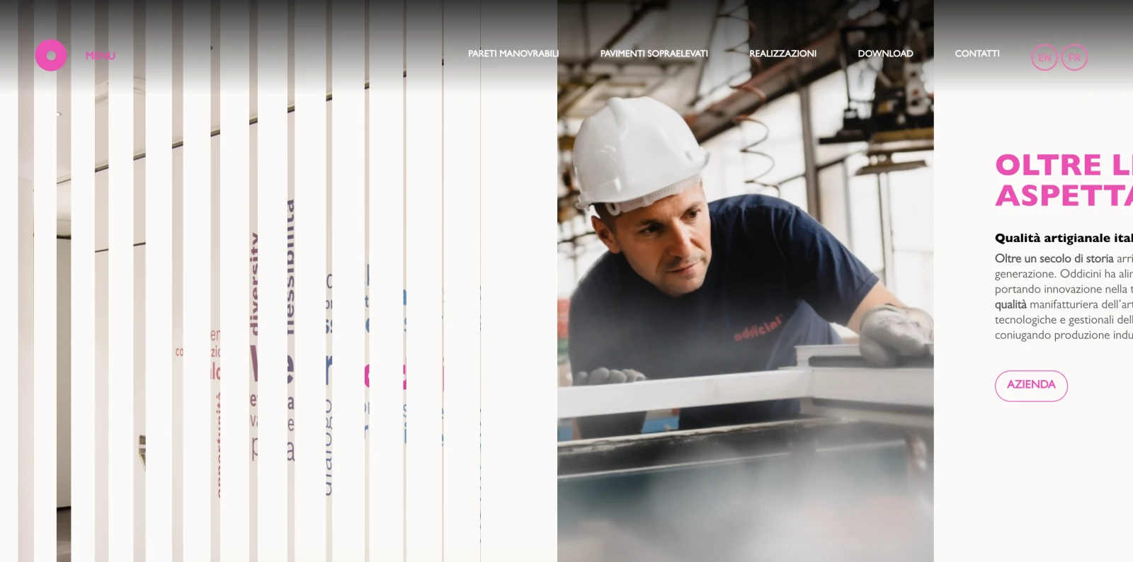 Sito web con scroll orizzontale per azienda di pareti manovrabili