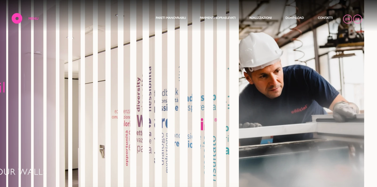 Sito web con scroll orizzontale per azienda di pareti manovrabili