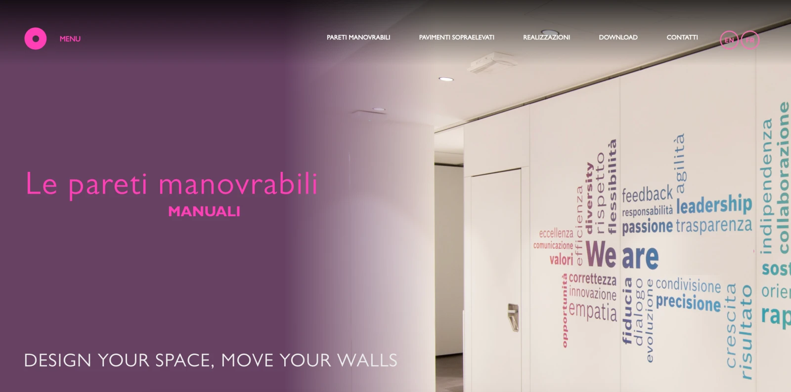 Sito web con scroll orizzontale per azienda di pareti manovrabili