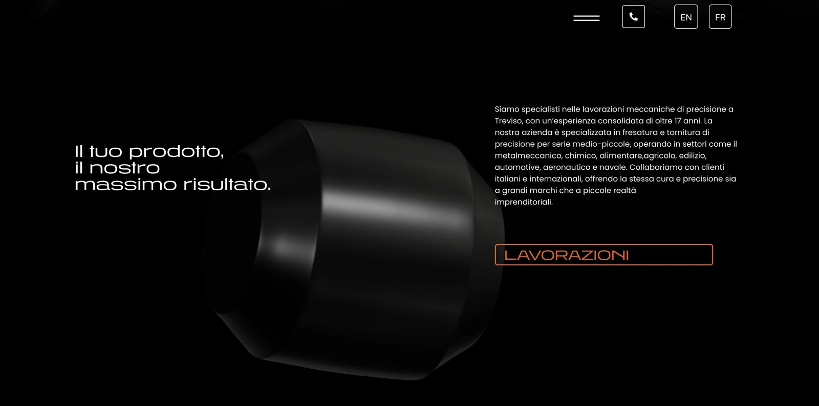 Sito web per azienda meccanica con animazioni 3D